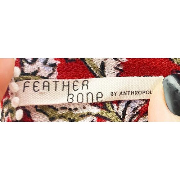 Feather Bone x Anthropologie Womens Latrobe Floral Lace Up Smocked Peplum Blouse - Picture 8 of 10